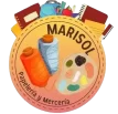 Logo de la Papelería y Mercería Marisol con carretes de hilo, una paleta de pintura y útiles escolares.